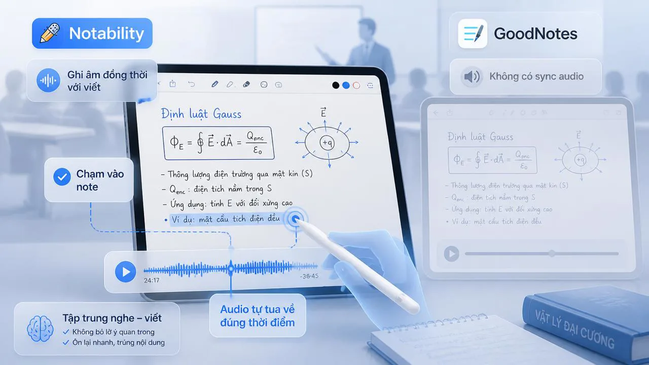 Ngồi nghe giảng trên lớp: app nào ghi bài giảng tốt hơn?
Đây là chỗ hai app tác