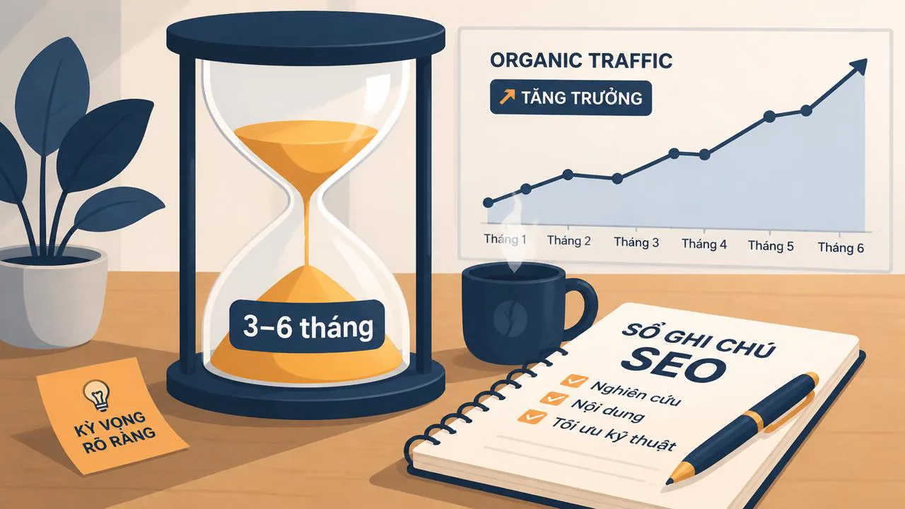 Đồng hồ cát minh họa thời gian SEO