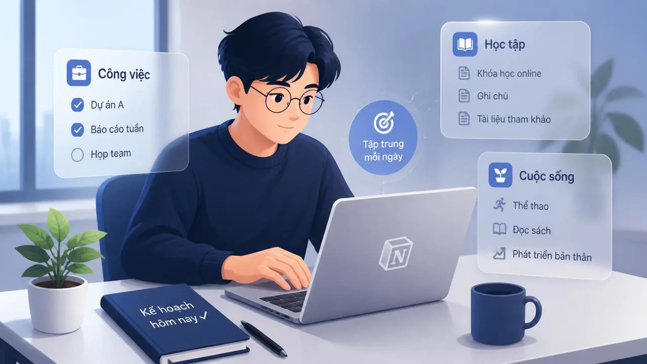Người trẻ tập trung làm việc với laptop