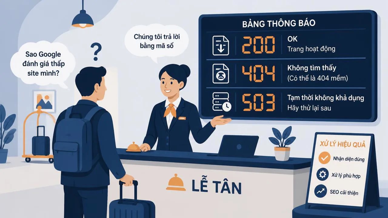 Ví dụ quầy lễ tân trả mã HTTP