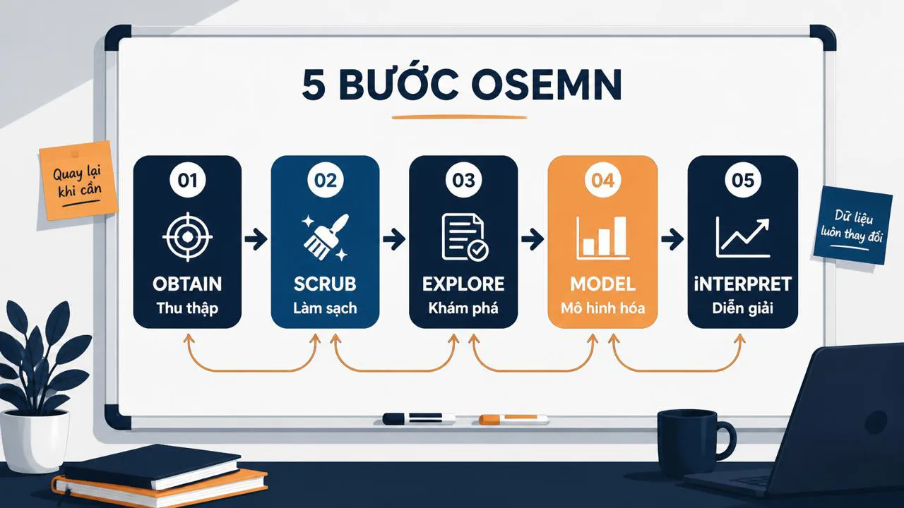 Sơ đồ 5 bư�c OSEMN trên bảng trắng