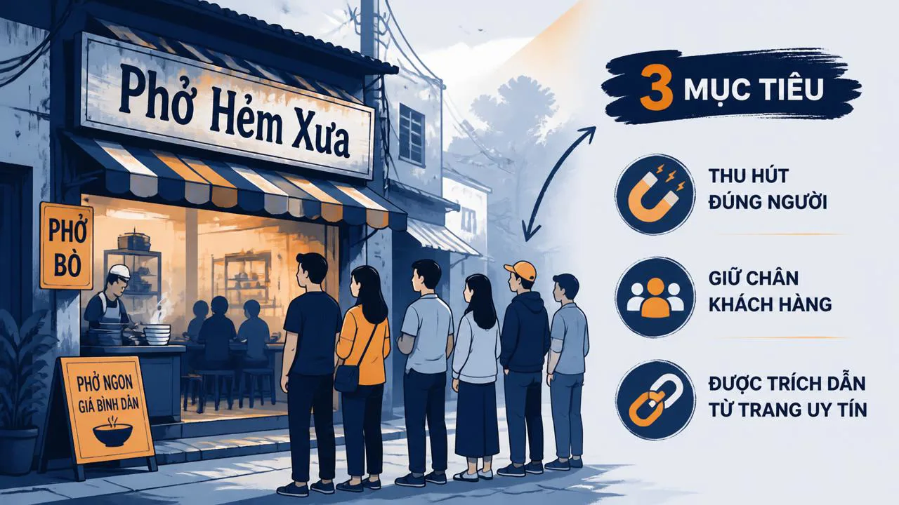 Quán phở hẻm nhỏ đông khách minh họa danh tiếng xây từ chất lượng