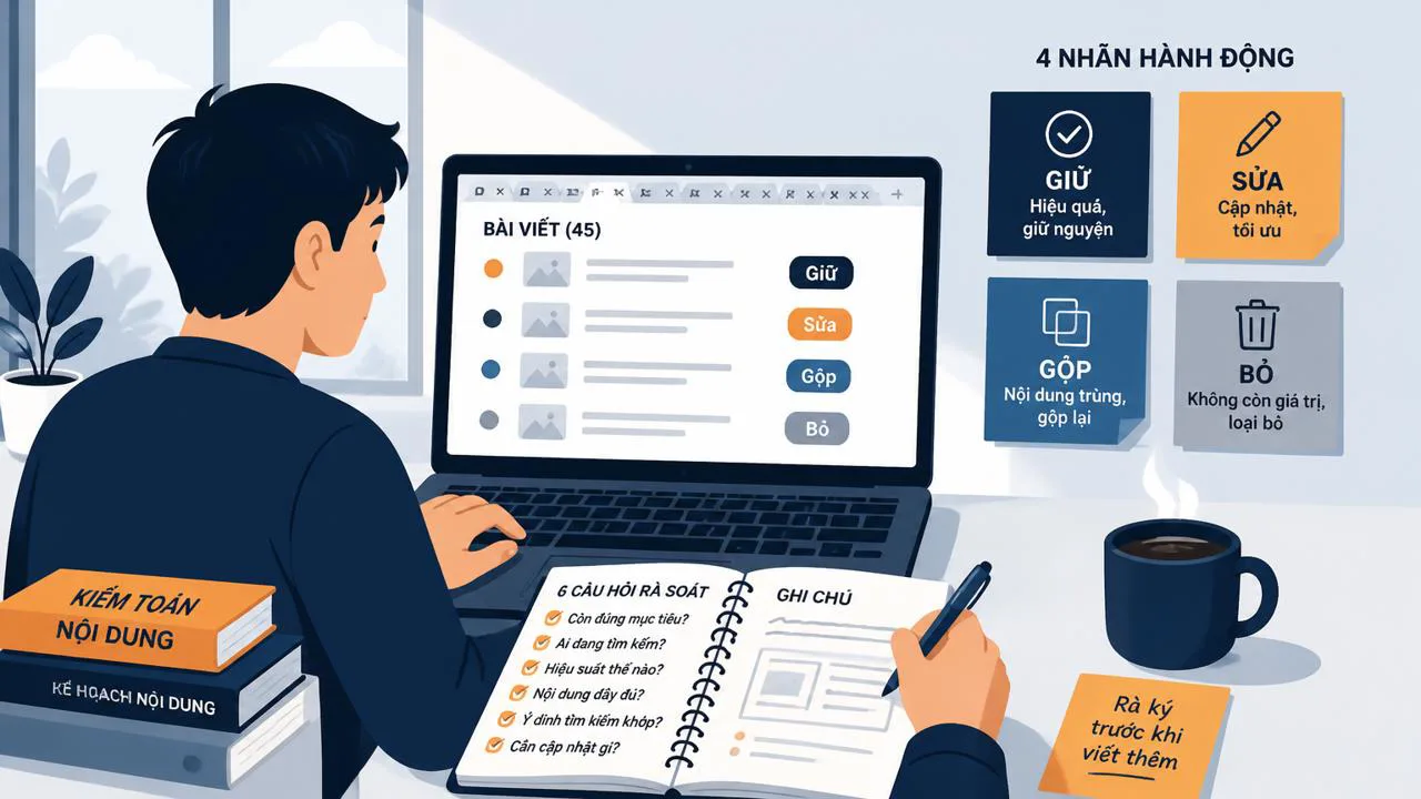 Người rà soát nội dung website trên laptop