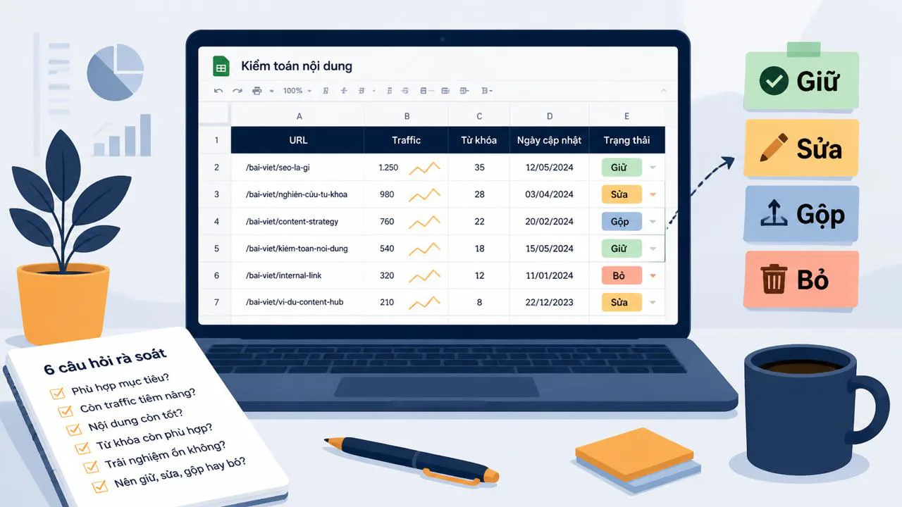 Bảng Google Sheets kiểm toán nội dung