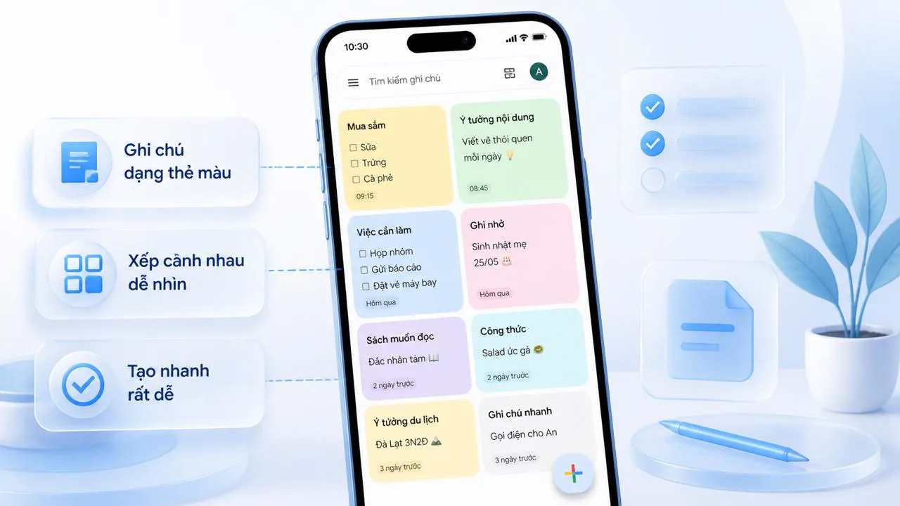 Giao diện ghi chú dạng thẻ nhiều màu