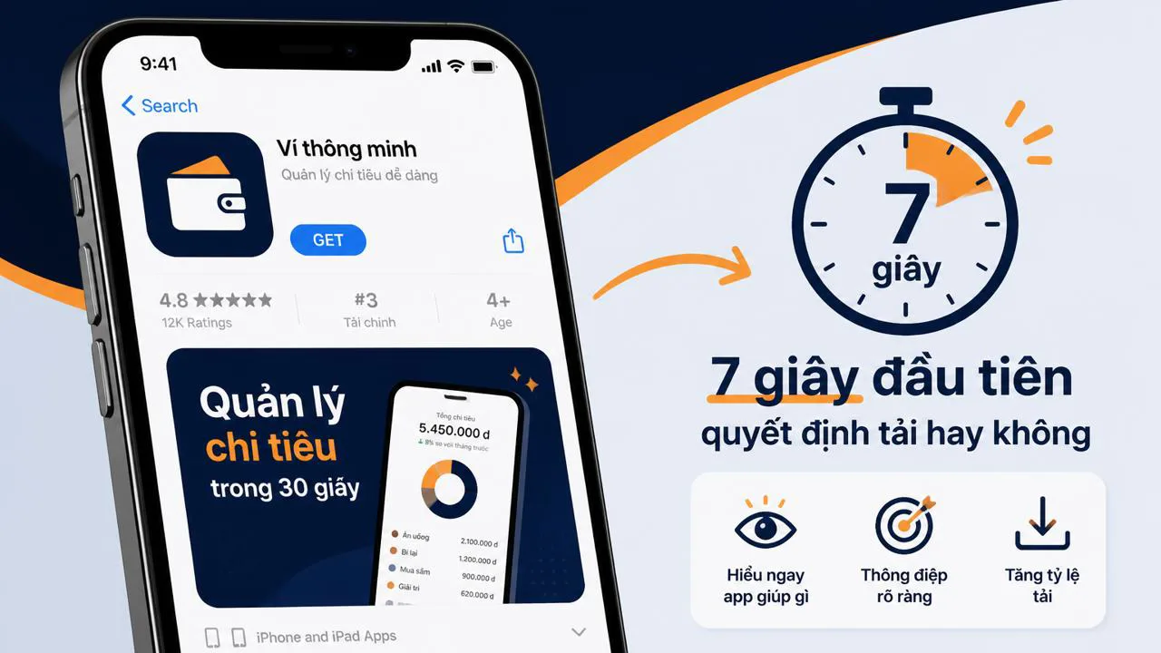 Minh họa màn hình App Store với ảnh chụp nổi bật và đồng hồ 9:41