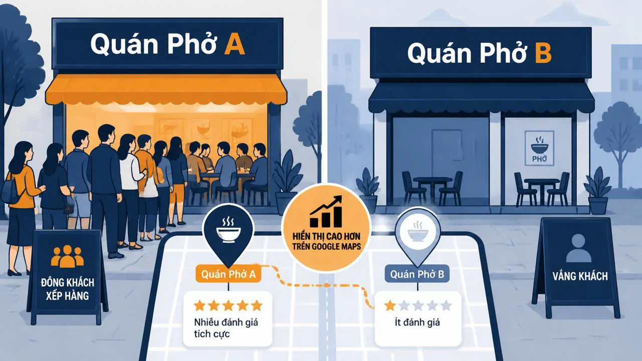 Hai chi nhánh cùng một quán phở, một bên đông khách một bên vắng
