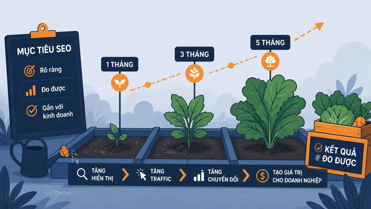 Vườn rau minh họa thời gian SEO 3 đến 5 tháng