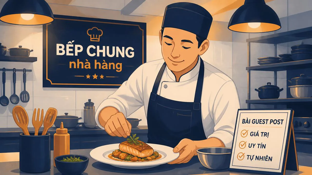 Người nấu ăn trong bếp chung nhà hàng lớn
