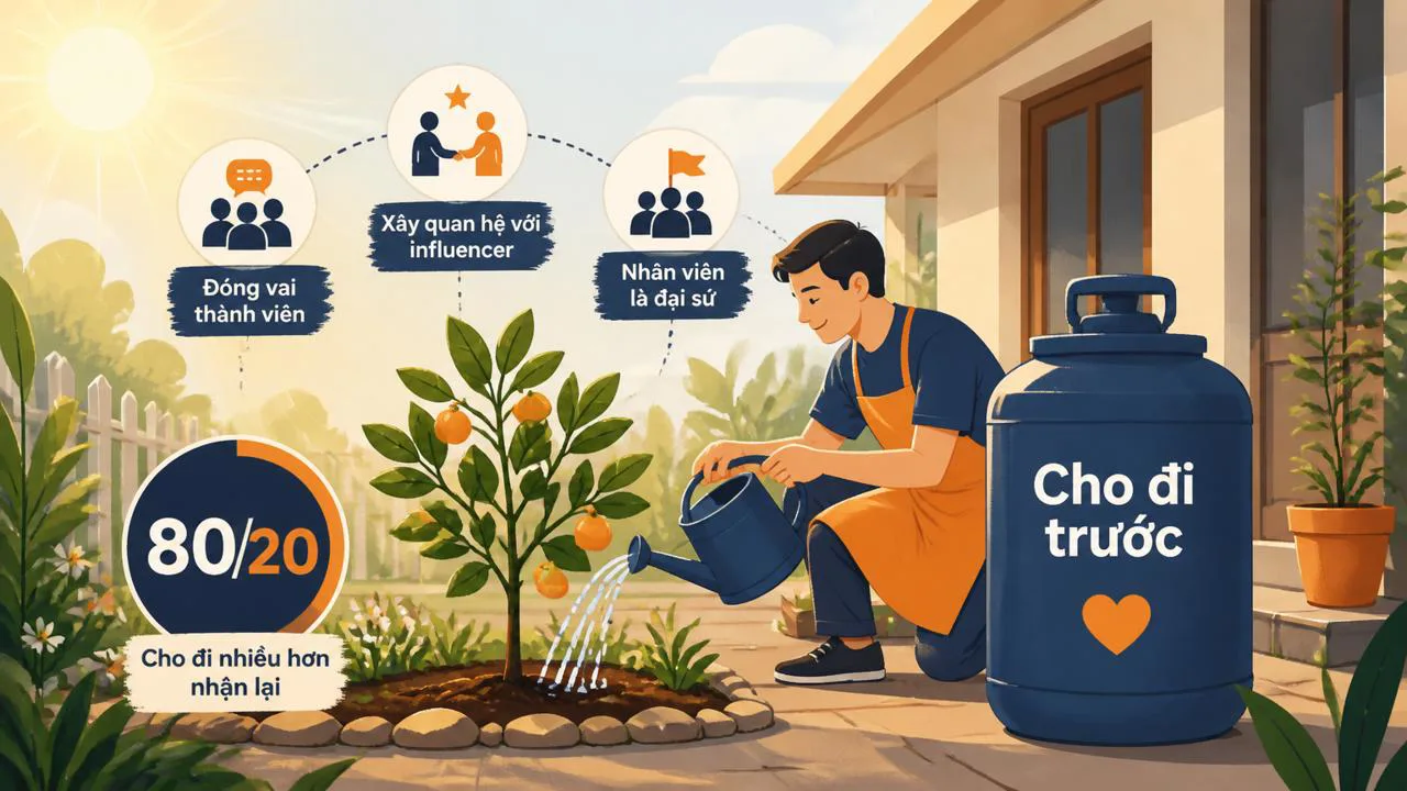 Người làm vườn tưới cây non buổi sớm