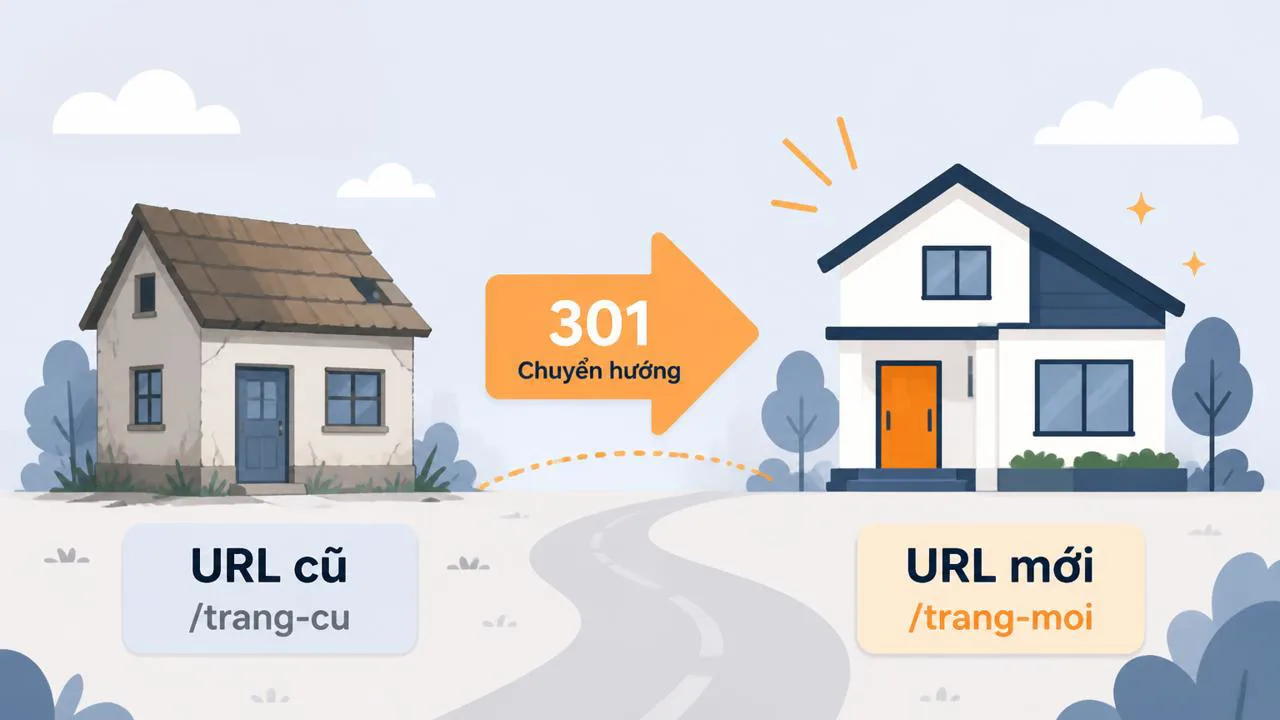 Minh họa ví dụ chuyển nhà để giải thích redirect