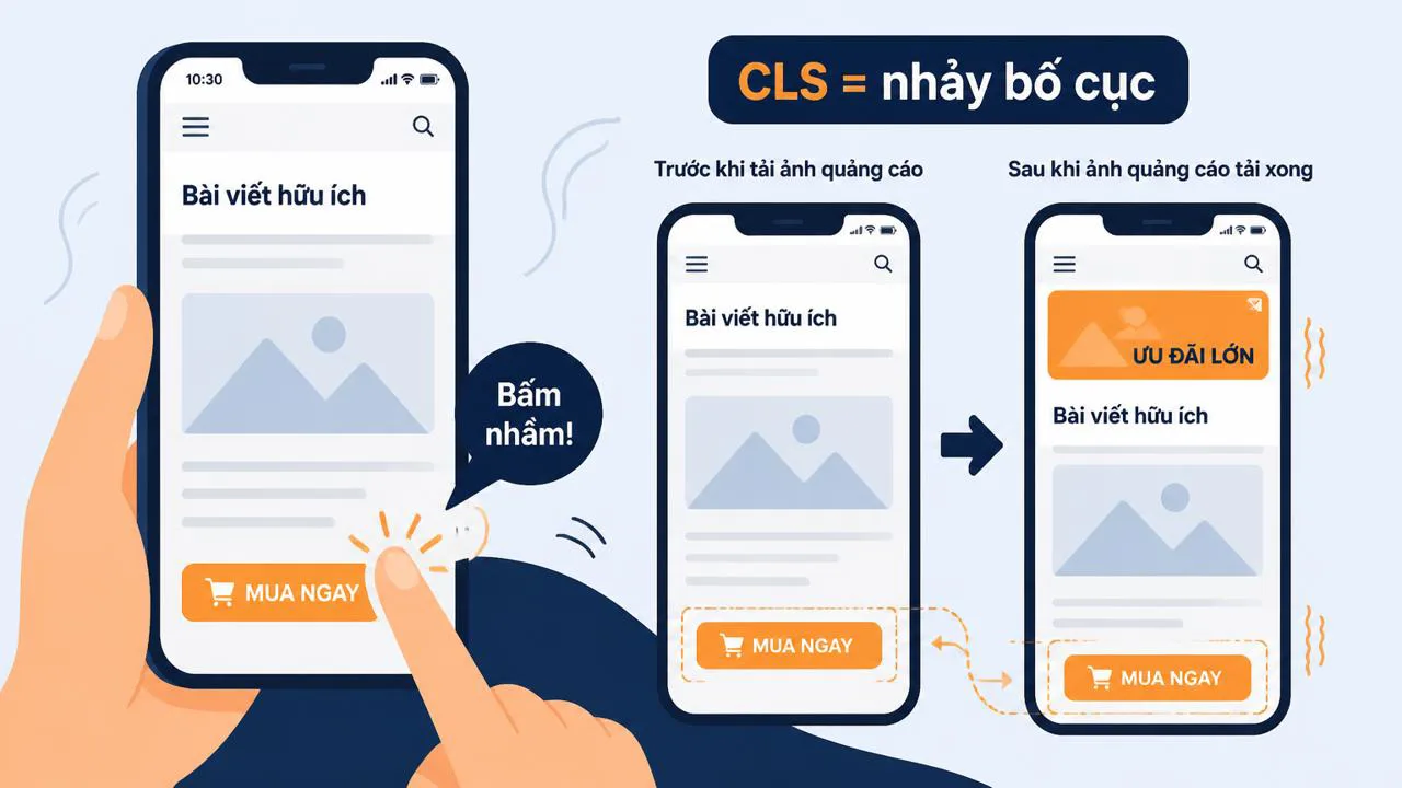 Minh hoạ trang web bị nhảy bố cục khi tải