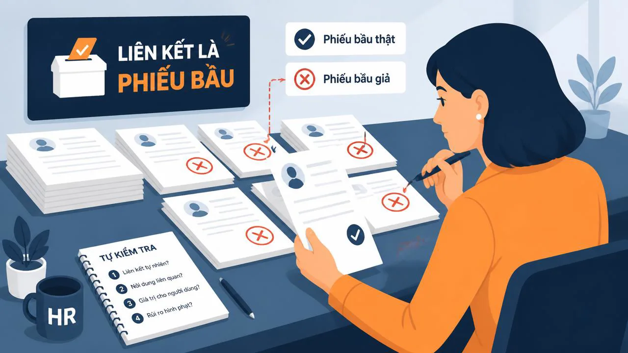Minh họa nhà tuyển dụng lọc giấy giới thiệu thật giả