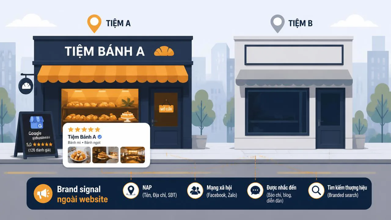 Hai tiệm bánh cùng phố, so sánh dấu vết thương hiệu