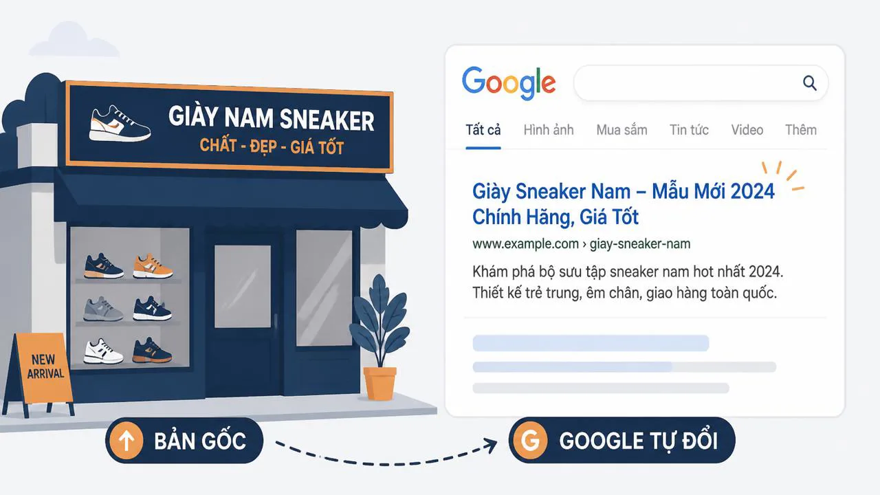 Hình ảnh so sánh tiêu đề gốc và bản Google tự thay