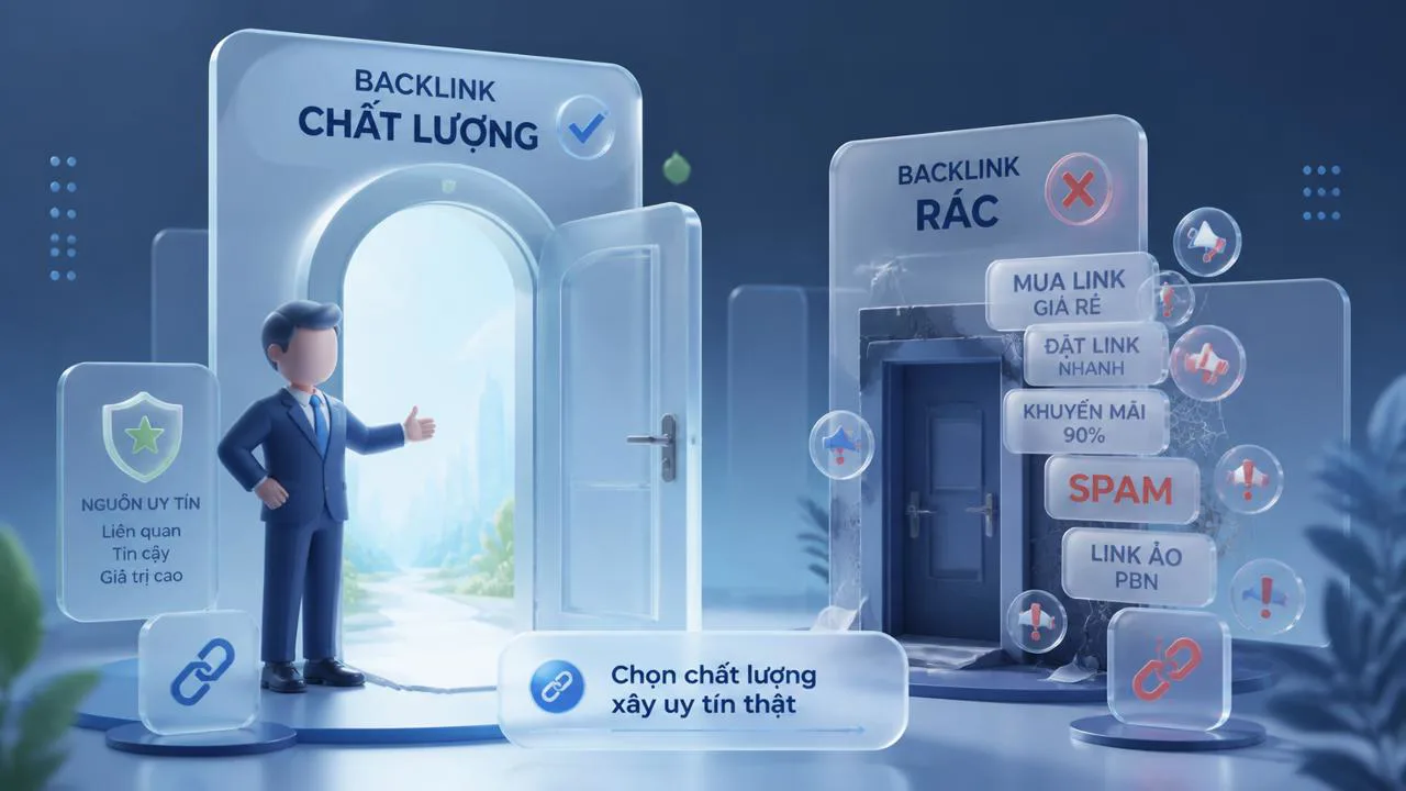 Hai cánh cửa minh hoạ backlink chất lượng và backlink spam