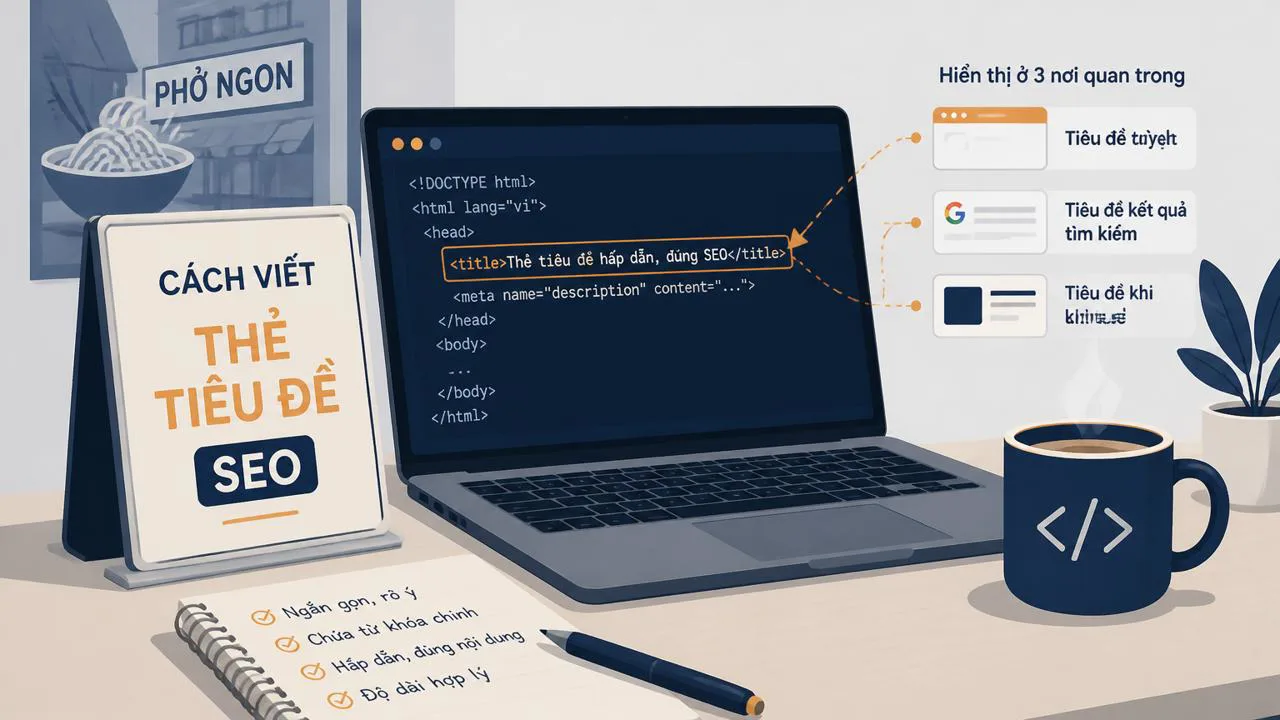 Minh họa tấm biển hiệu và mã HTML