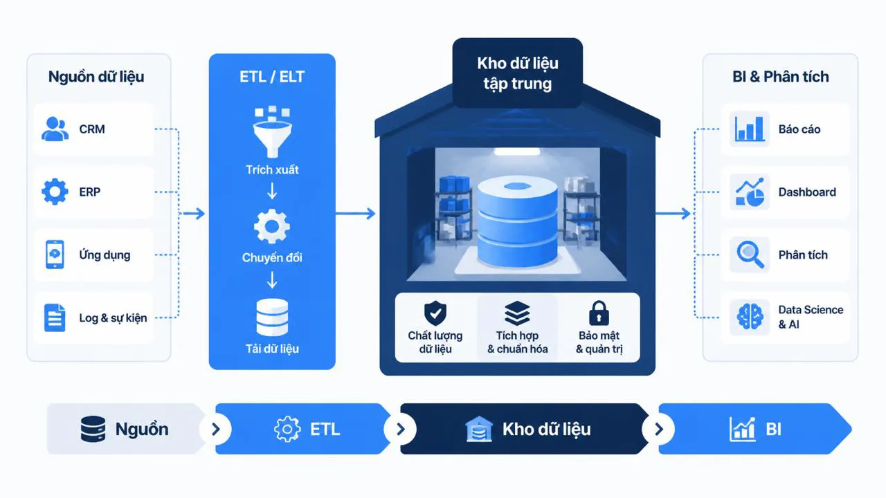 Sơ đồ kiến trúc 4 lớp của Data Warehouse