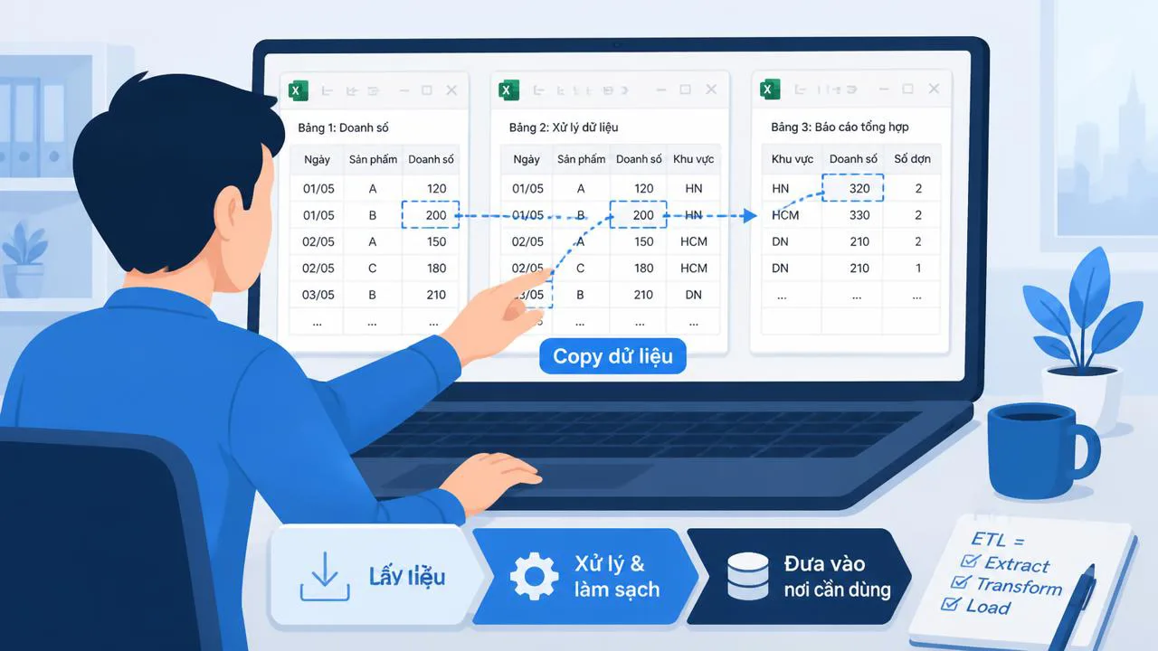 Nhân viên văn phòng tổng hợp dữ liệu từ nhiều file Excel