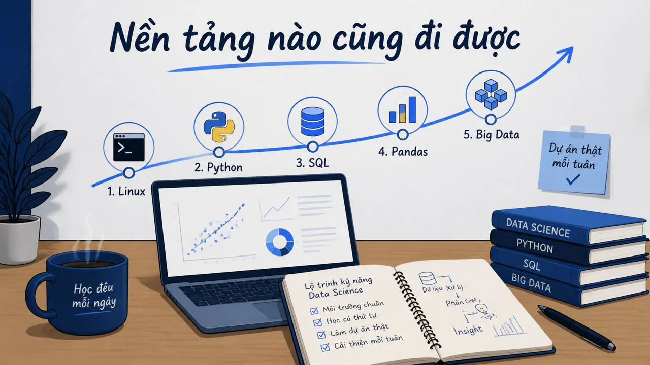 Hình ảnh người tự học data science dùng nền tảng cũ
