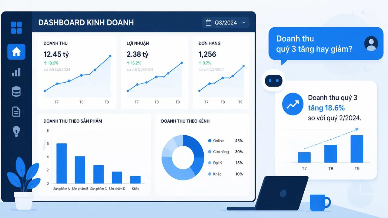 Minh họa dashboard BI hỏi bằng tiếng Việt