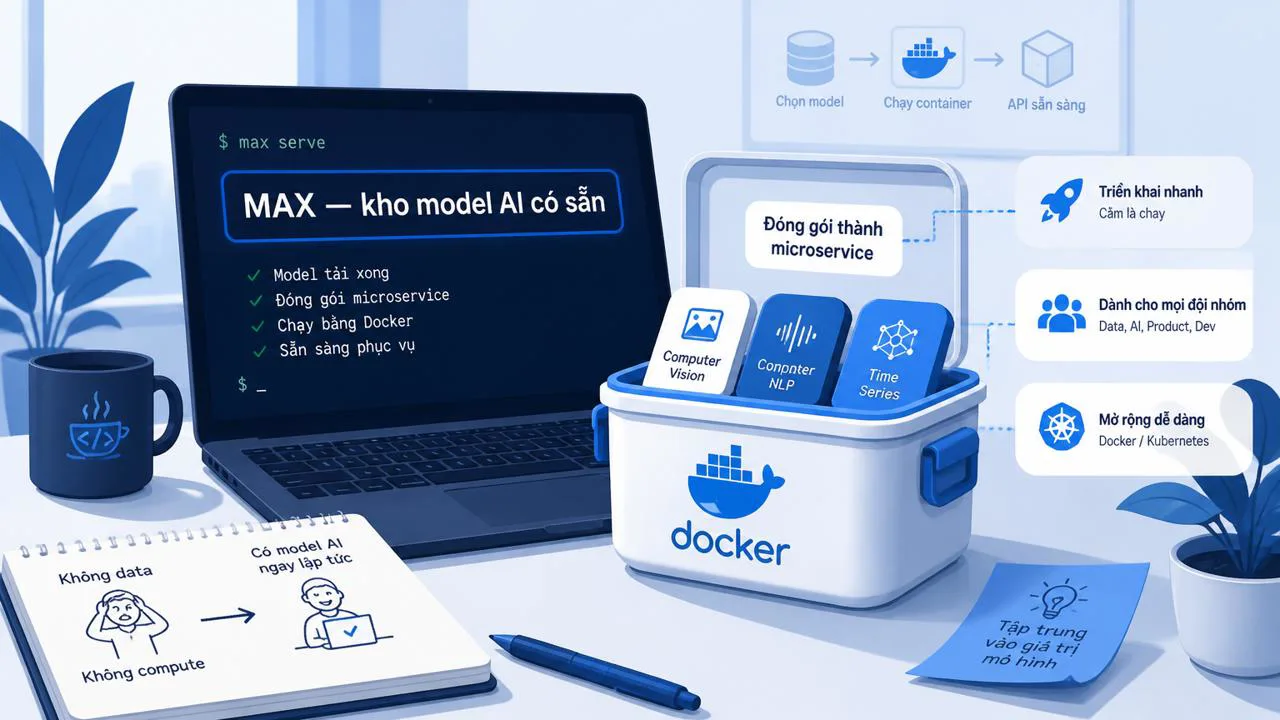 Minh họa Docker và kho model MAX trên bàn làm việc