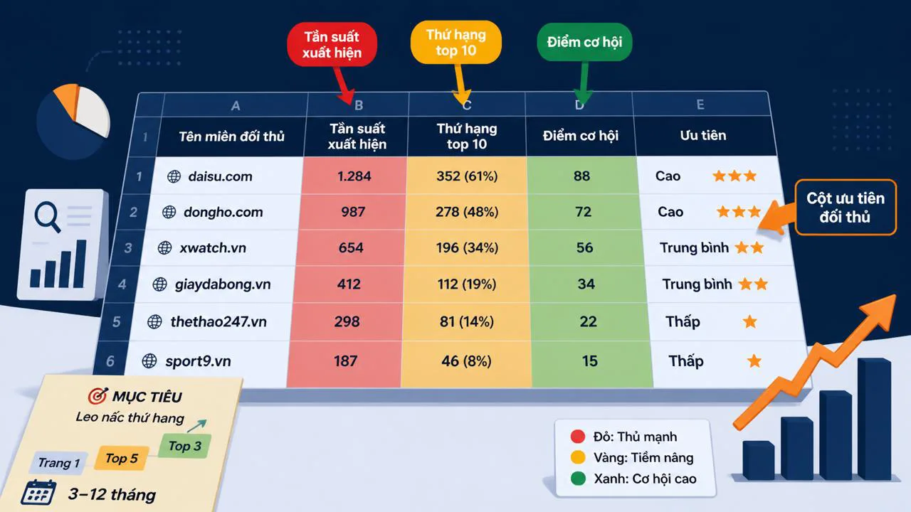 Minh họa bảng tô màu tần suất đối thủ SEO