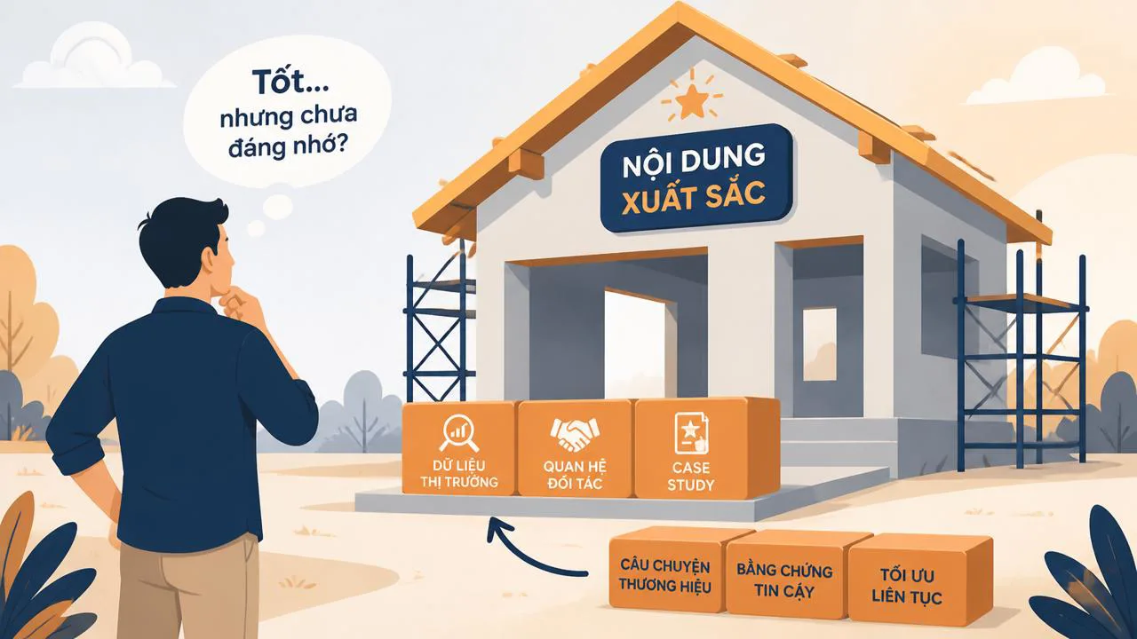 Ngôi nhà nội dung đang xây dở, có gạch đã xếp và gạch chờ