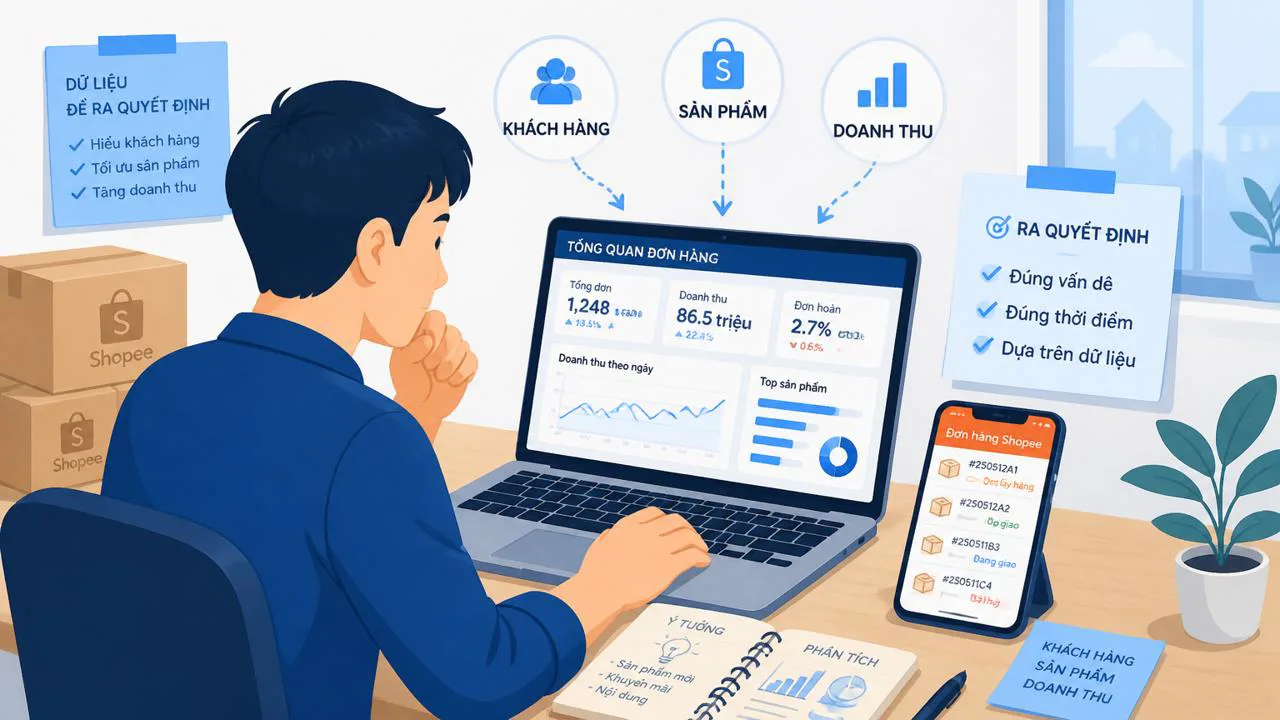 Chủ shop Việt Nam xem dữ liệu đơn hàng để ra quyết định