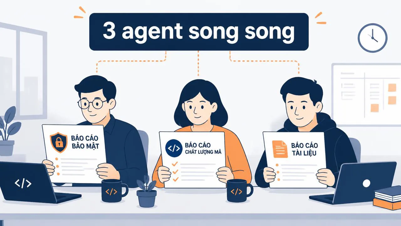 Ba agent làm việc song song trong một dự án
