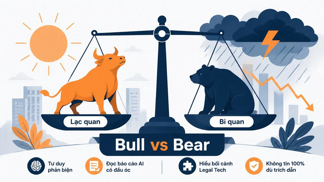 Cân hai bên bull case và bear case minh họa phân tích cổ phiếu