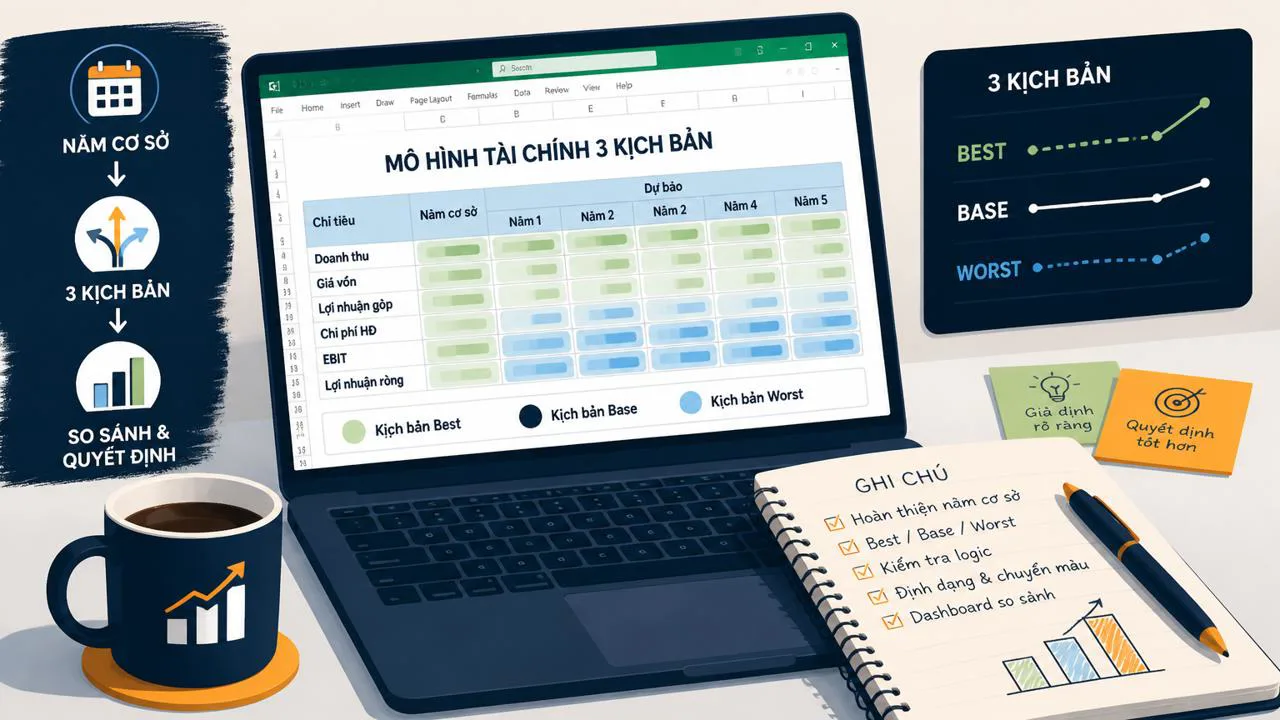 Mô hình tài chính 3 kịch bản trong Excel