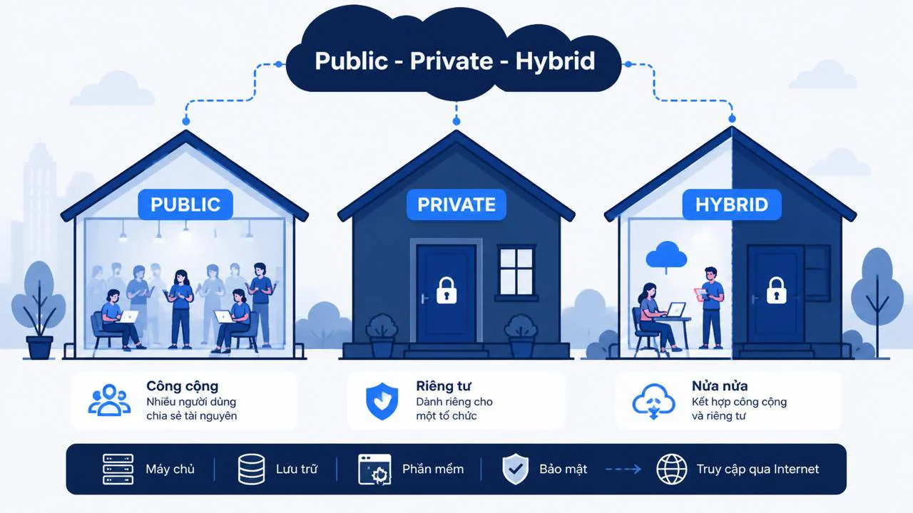 Sơ đồ ba mô hình public private hybrid