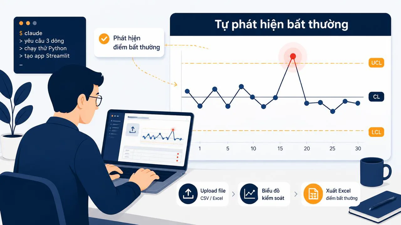 Người dùng dựng app control chart bằng Claude