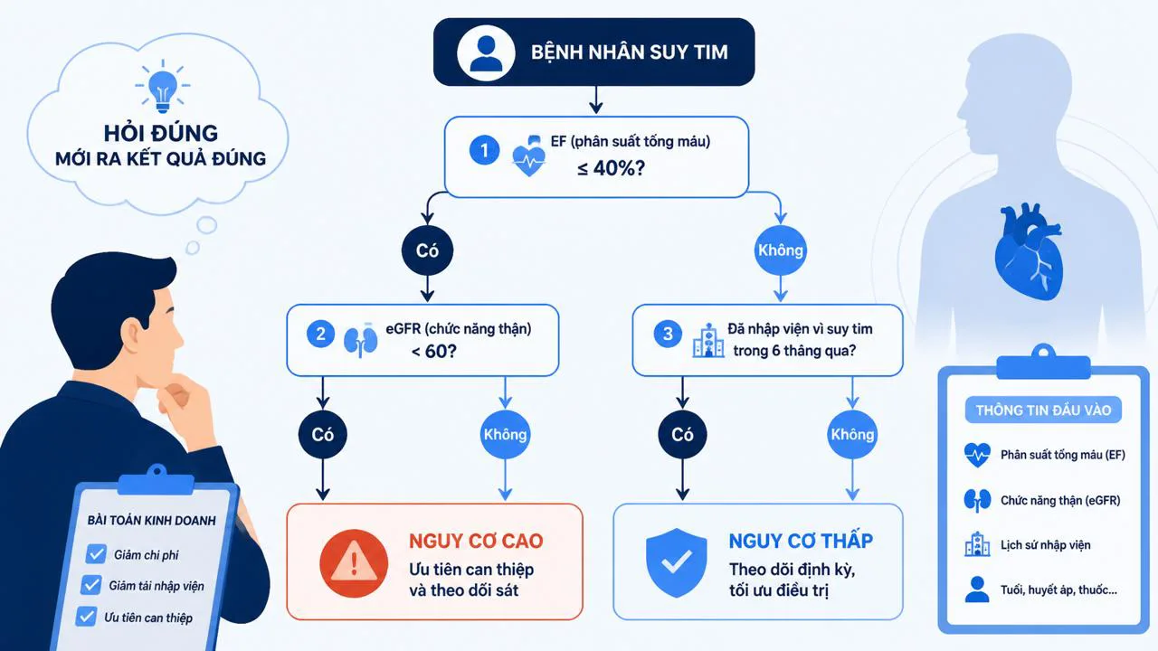 Sơ đồ cây quyết định cho bệnh nhân suy tim