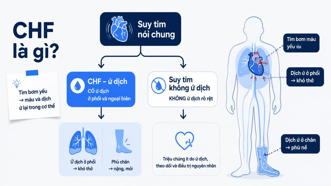 Sơ đồ giải thích CHF khác suy tim thường