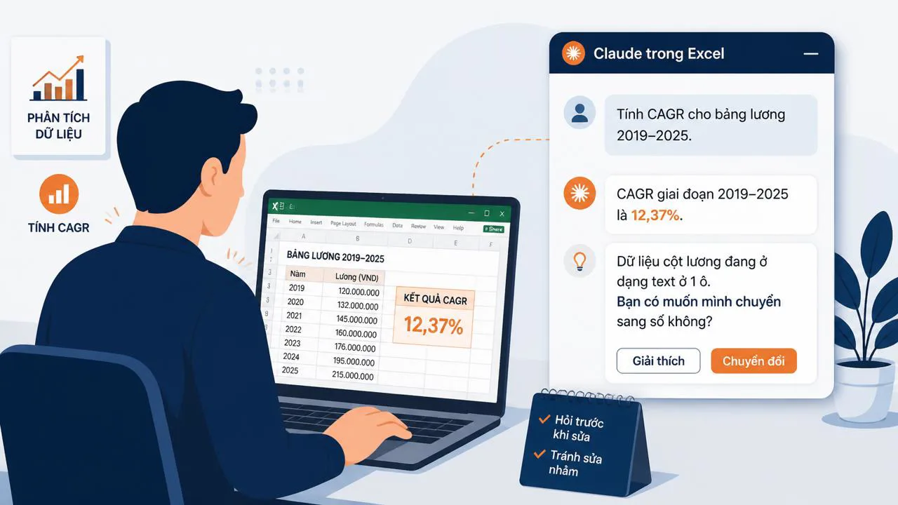 Minh họa Claude add-in trong Excel