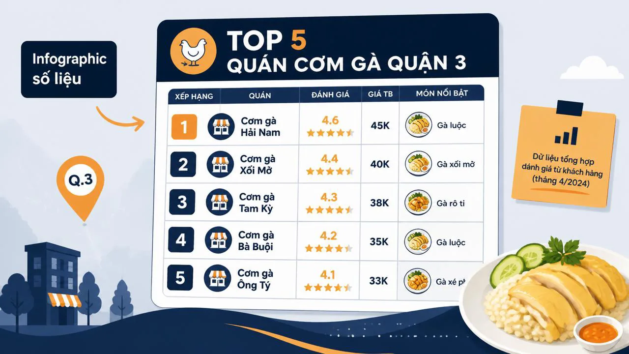 Infographic so sánh giá các quán cơm gà