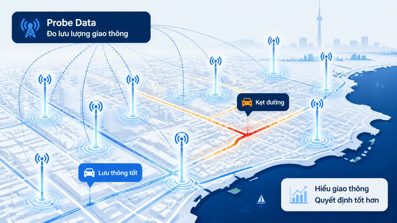 Bản đồ thành phố minh họa probe data đo giao thông