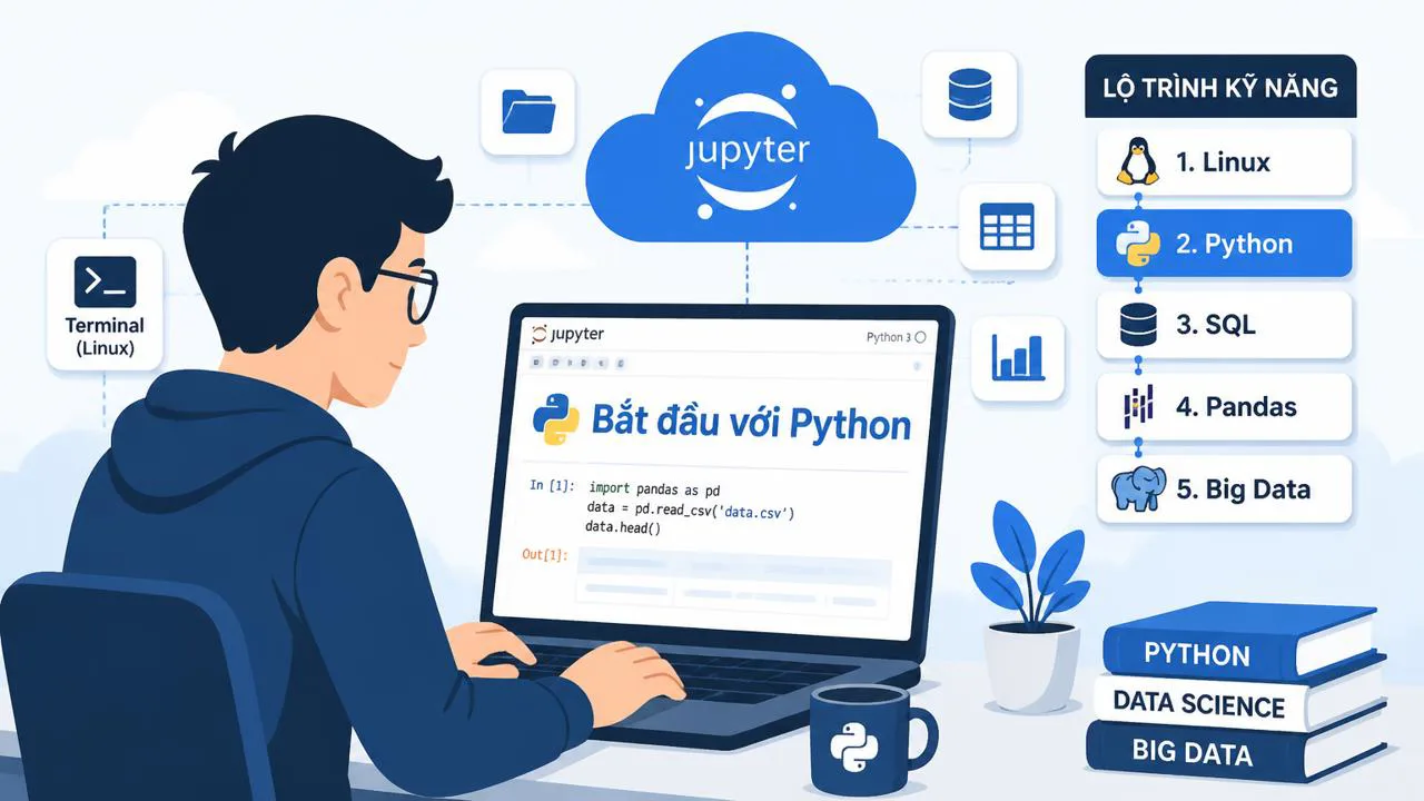 Sinh viên dùng Python trên Jupyter notebook đám mây
