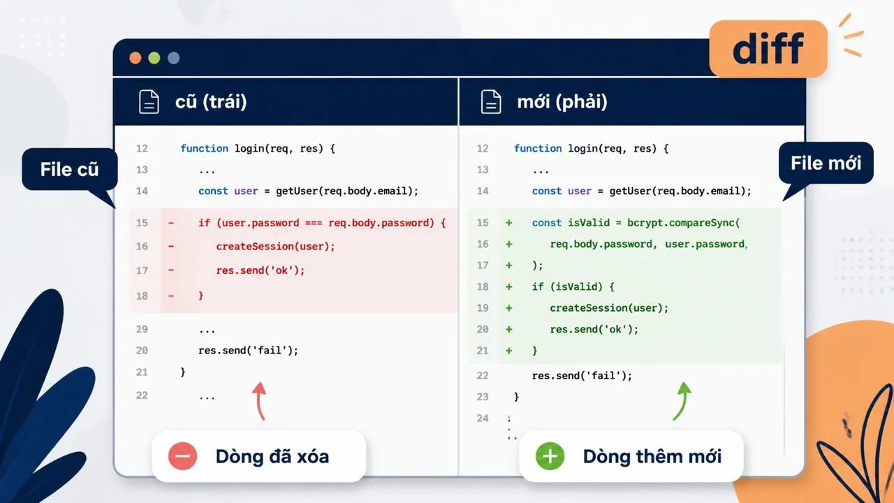 Giao diện diff màu xanh đỏ trong Claude Code